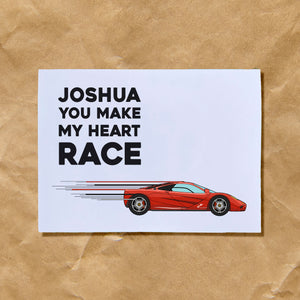 Personalised Heart Race McLaren F1 Valentine's Card