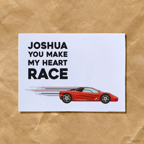 Personalised Heart Race McLaren F1 Valentine's Card