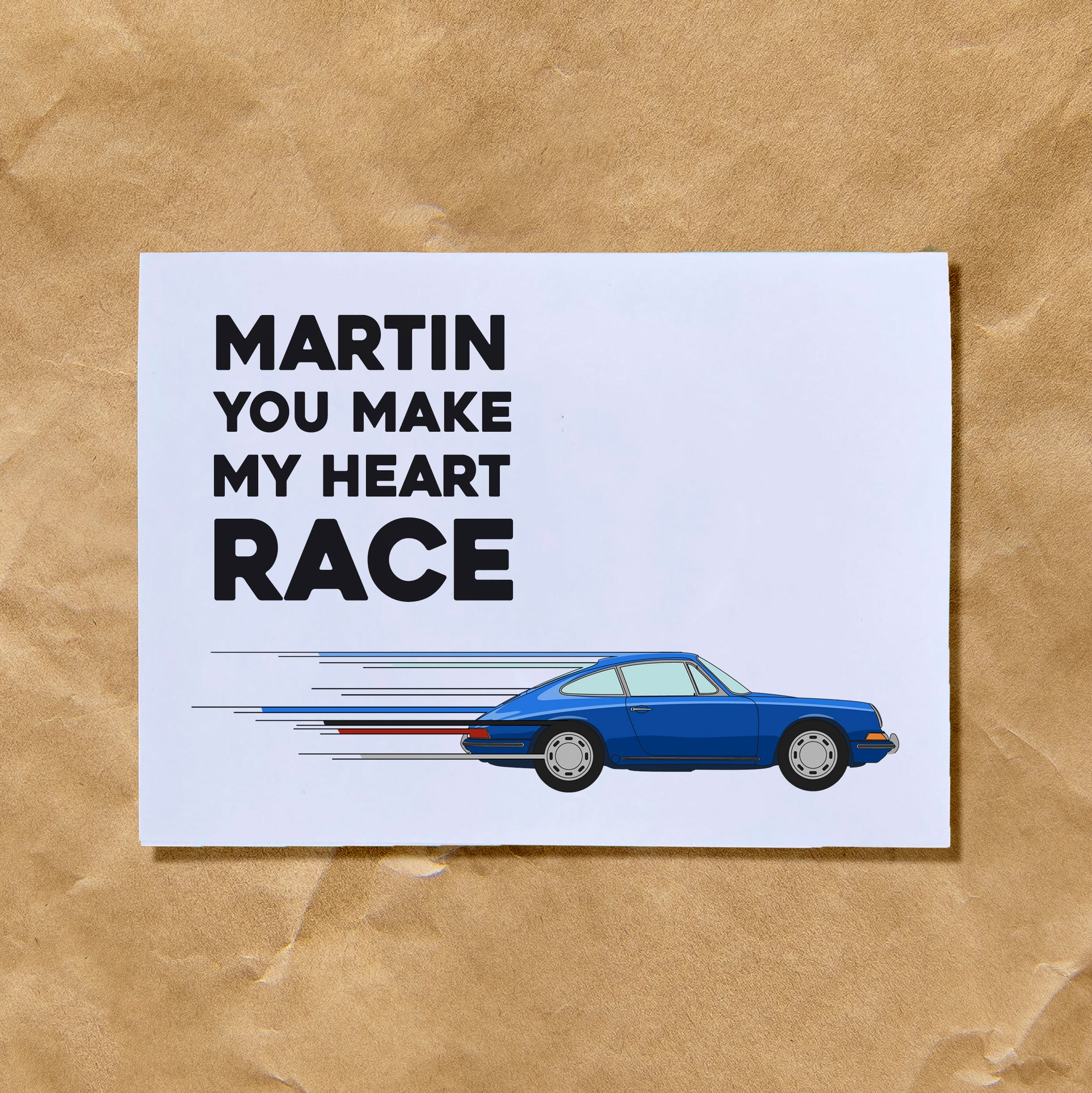 Personalised Heart Race Porsche 911 Valentine's Card